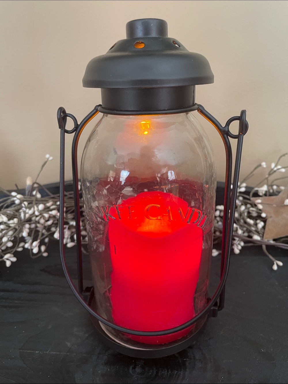 Yankee Candle Lantern Candle Holder with Red LED Flicker Candle Included-10”